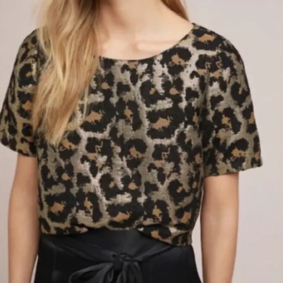 Anthropologie Hutch Metallic Leopard Jacquard Blouse - Picture 10 of 11